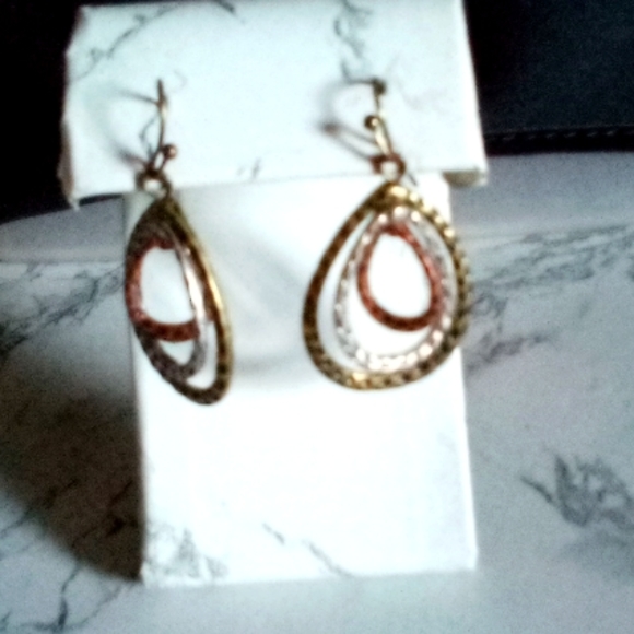 Trendy Mixed Metal Silver, Brass, & Copper Hammered Tear Drop Layered  Earrings - Picture 5 of 8